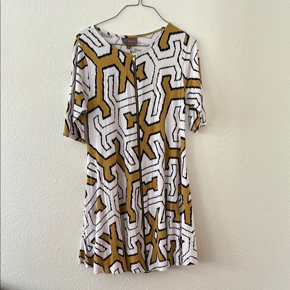 Anthropologie/Bel Kazan Geometric Patterned Dress in White and Gold